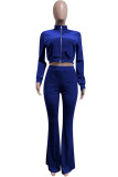 Deep Blue Fashion Street Solid Patchwork O Neck Long Sleeve Two Pieces