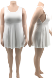 Белая повседневная однотонная лоскутная юбка-тортик с круглым вырезом и платьями больших размеров