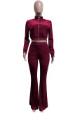 Purple Fashion Street Solid Patchwork O Neck Long Sleeve Two Pieces