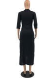 黒のファッションエレガントな固体パッチワーク O ネック不規則なドレス