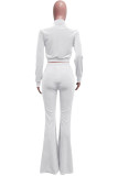 White Fashion Street Solid Patchwork O Neck Long Sleeve Two Pieces