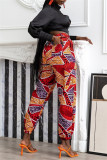 Pantalon taille haute basique à imprimé décontracté multicolore