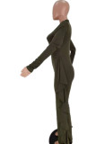アーミー グリーン ファッション カジュアル ソリッド パッチワーク ハーフ タートルネック ジャンプスーツ