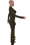 Army Green Fashion Casual Solid Patchwork Half A Turtleneck Jumpsuits