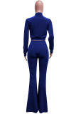 Deep Blue Fashion Street Solid Patchwork O Neck Long Sleeve Two Pieces