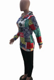 Multicolor Casual Print Patchwork Hooded Collar Long Sleeve Two Pieces
