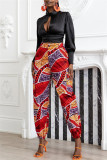 Red Fashion Casual Print Basic Normale broek met hoge taille