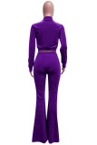 Purple Fashion Street Solid Patchwork O Neck Long Sleeve Two Pieces