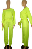 Fluorescent Green Casual Solid Patchwork Frenulum Backless Asymmetrical O Neck Long Sleeve Two Pieces