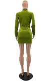 Green Fashion Sexy Solid Patchwork Turndown Collar One Step Skirt Dresses
