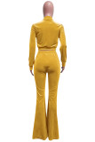 Yellow Fashion Street Solid Patchwork O Neck Long Sleeve Two Pieces