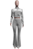 Grey Fashion Street Solid Patchwork O Neck Long Sleeve Two Pieces