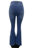Jeans jeans azul fashion casual sólido rasgado cintura alta regular