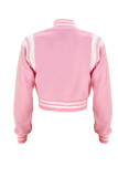 Prendas de abrigo cárdigan informal con bordado de letras y patchwork rosa moda