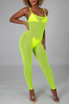 Groene sexy effen mesh skinny jumpsuits met spaghettibandjes