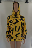 Tops de cuello con capucha básicos con estampado casual de moda amarillo