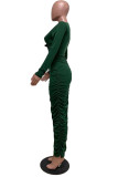 Зеленые модные повседневные однотонные платья с круглым вырезом и длинными рукавами