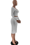 White Fashion Sexy Solid Patchwork Slit Square Collar Long Sleeve Two Pieces