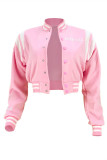 Capispalla cardigan patchwork con ricamo lettera casual rosa moda