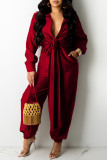 Svart Mode Casual Solid Patchwork Turndown Collar Jumpsuits