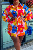 Многоцветное повседневное платье-рубашка с отложным воротником и принтом в стиле пэчворк Платья больших размеров
