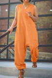 Orange Mode Casual Solid Basic V-hals vanliga Jumpsuits