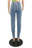 Babyblått Mode Casual Solid Bandage Skinny Jeans med mitten av midjan