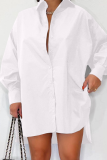Robes de robe de chemise à col rabattu en patchwork uni décontracté blanc