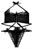 Черное модное сексуальное сплошное бинтовое прозрачное нижнее белье с открытой спиной