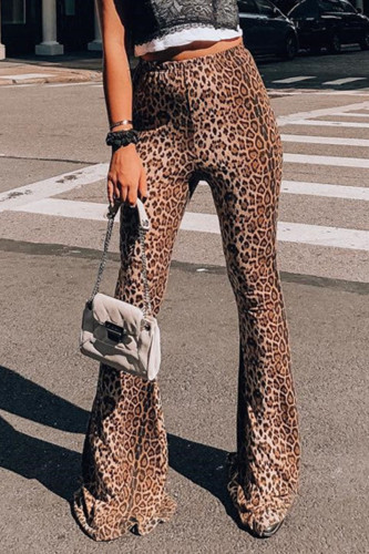 Leopard Print Wings Punk Retro Motorcycle Pants