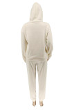 Cream White Fashion Casual Solid Patchwork Hooded Collar Long Sleeve Two Pieces