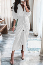 Witte mode casual patchwork met riem V-hals jurken met lange mouwen