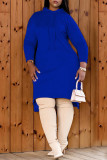 Dark Blue Fashion Casual Solid Patchwork Hooded Collar Irregular Dresses