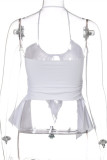 White Fashion Sexy Solid Bandage Hollowed Out Backless Halter Tops