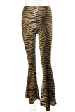 Pantalon de moto rétro punk à ailes imprimé léopard