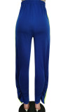 Pantaloni patchwork a matita a vita alta con balza patchwork scavato solido blu casual
