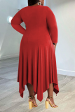 Vestido irregular con cuello en O y estampado informal rojo Vestidos de talla grande