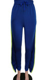 Blauwe casual effen uitgeholde patchwork-broek met hoge taille en potlood-patchwork