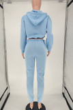 Light Blue Casual Solid Patchwork Hooded Collar Long Sleeve Two Pieces