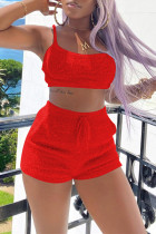 Rood Sexy Casual Solid Backless Spaghetti Band Mouwloos Twee Stukken
