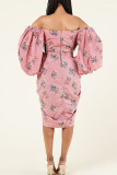 Розовое сексуальное лоскутное платье с принтом и завязками, асимметричное платье с V-образным вырезом и принтом, платья