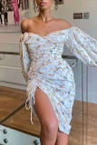 Vit sexigt tryck lapptäcke Rita sträng Vik asymmetrisk V-hals tryckt klänning klänningar