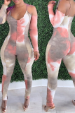Rose Red Sexy Patchwork Tie-Dye Halfter Skinny Jumpsuits