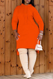 オレンジファッションカジュアル固体パッチワークフード付き襟不規則なドレス