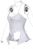 White Fashion Sexy Solid Bandage Hollowed Out Backless Halter Tops