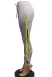 Серые повседневные однотонные лоскутные брюки-карандаш с воланами и высокой талией в стиле пэчворк