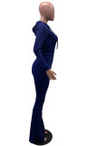 チベットブルーファッションカジュアルソリッドベーシックフード付きカラー長袖ツーピース