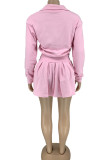 Pink Casual Sportswear Solid Patchwork Fold Zipper Collar Long Sleeve Two Pieces