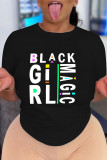 T-shirt con scollo O lettera patchwork stampa casual moda nera