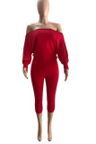 Red Sexy Solid Patchwork Off the Shoulder Regular Jumpsuits